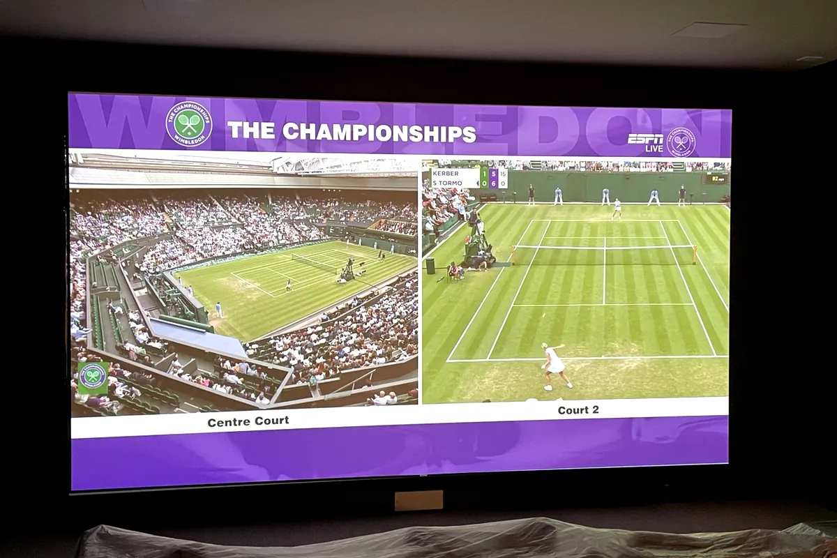 Projection onto the 200-inch acoustically transparent screen