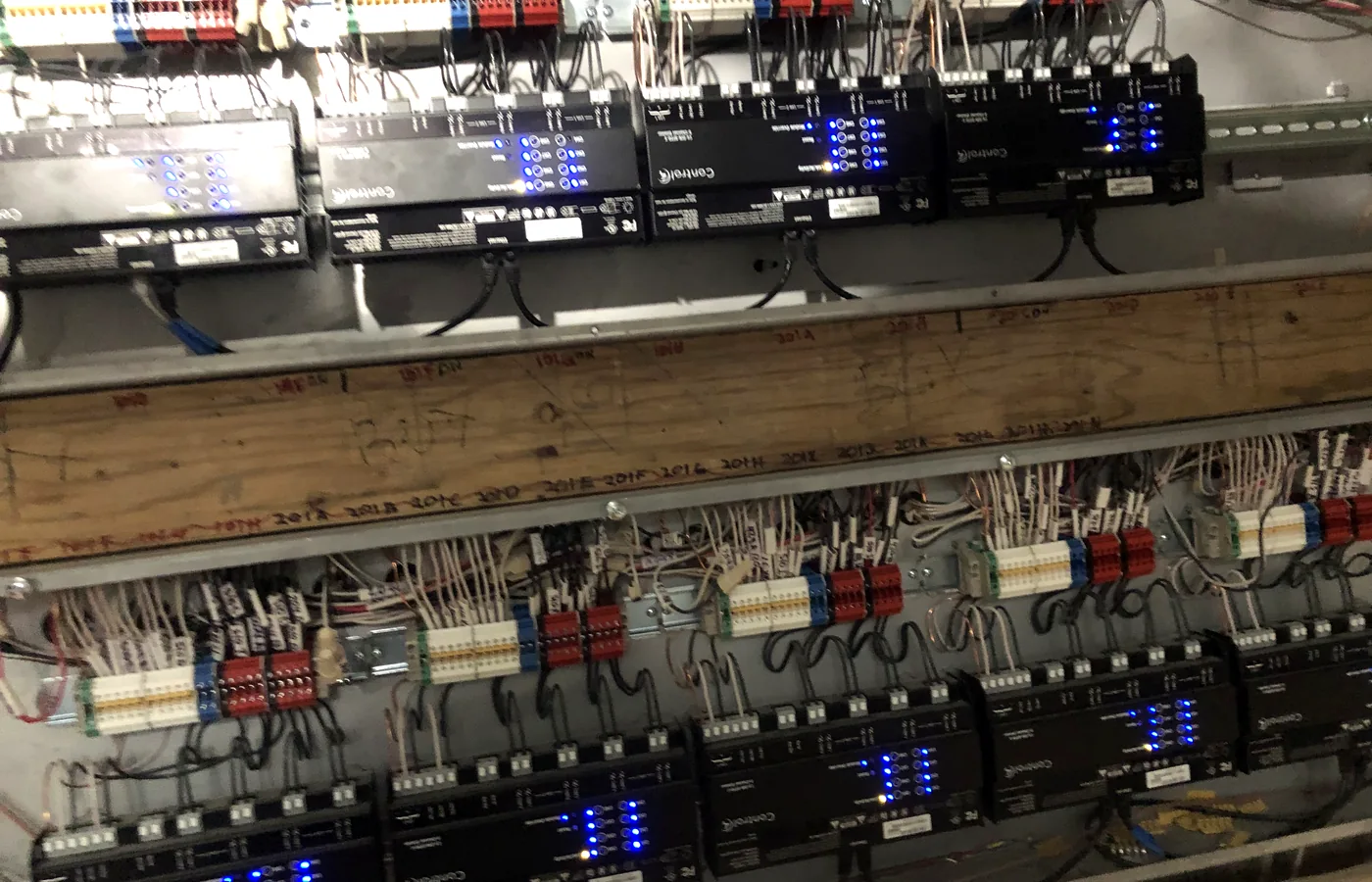 Part of the panelised dimming installation in the plant room