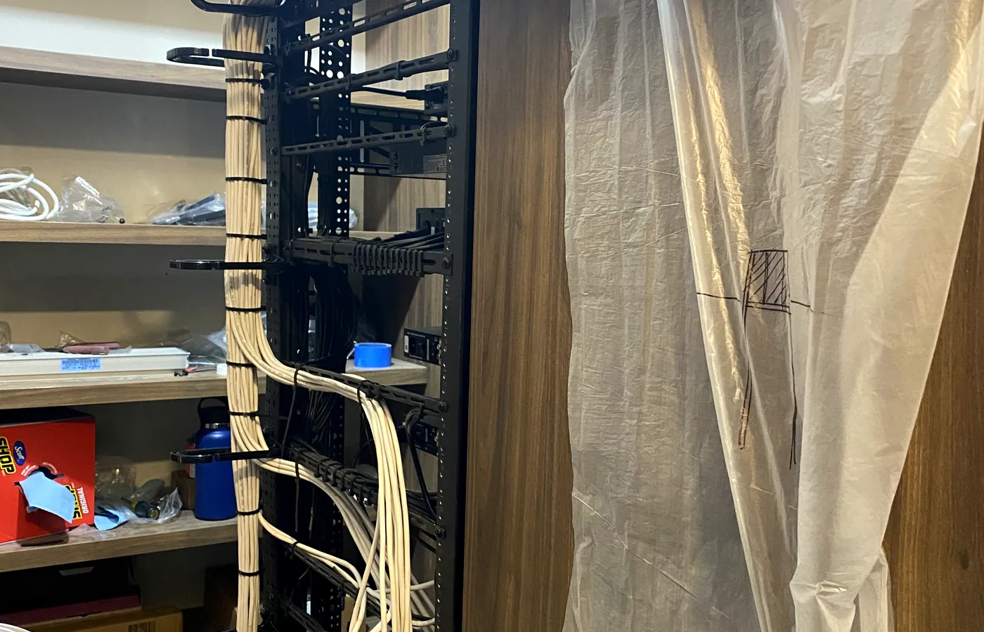 Cable dressed into the rack — the part nobody sees and everybody feels later