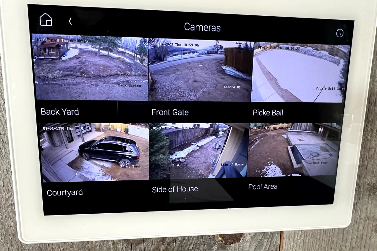 Six-camera overview on the in-wall Control4 touchscreen
